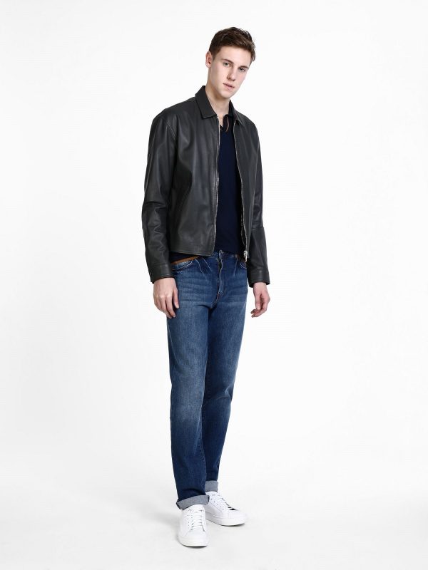 Men Black Shirt Leather Jacket - Shearling leather