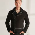 Men Black Pilot Sheepskin Shearling Leather Aviator Jacket