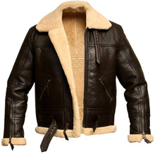 Load image into Gallery viewer, Mens Brown B3 RAF Aviator Bomber Shearling Real Sheepskin Leather Jacket
