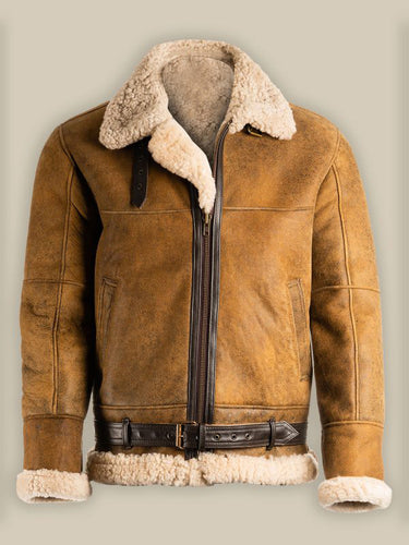 Men Brown B3 Shearling Leather Jacket - Shearling leather