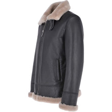 Load image into Gallery viewer, Men Brown Shearling Real Black Leather Bomber Jacket
