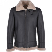 Load image into Gallery viewer, Men Brown Shearling Real Black Leather Bomber Jacket
