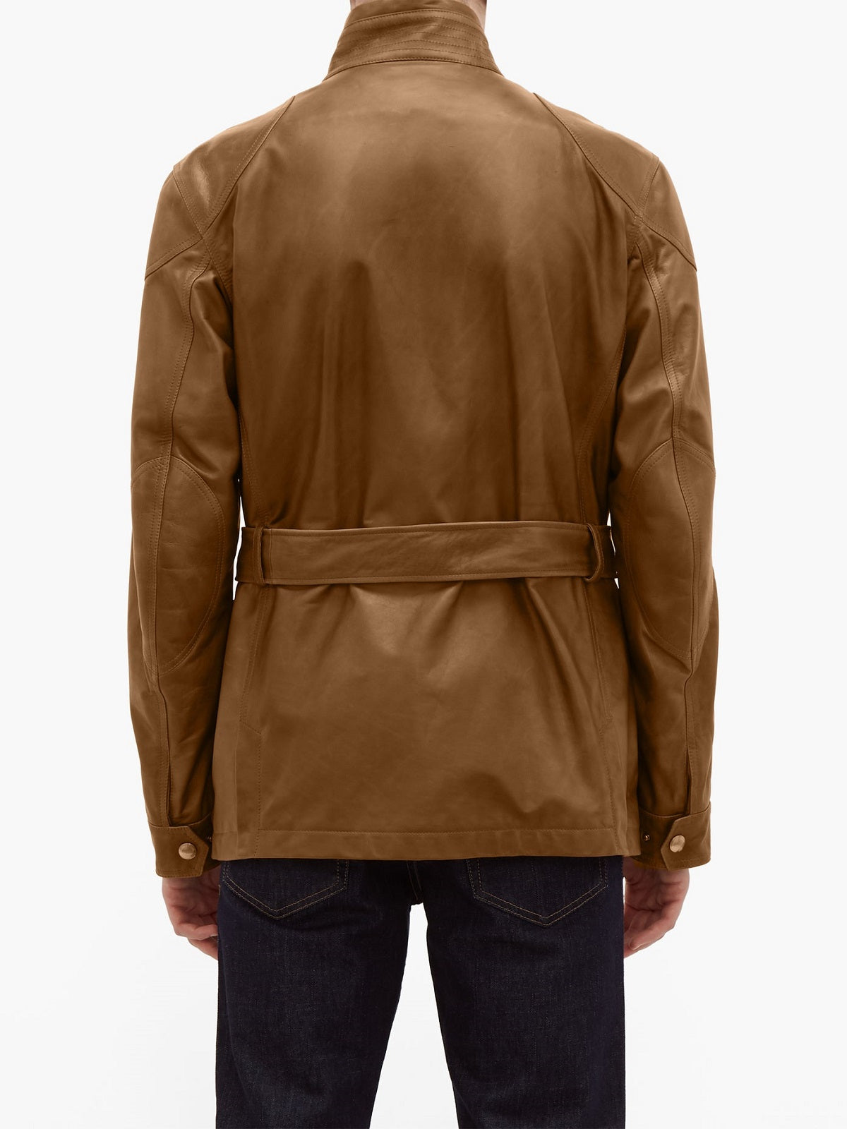 Men Brown Utility Leather Jacket - Shearling leather