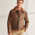 Men Camel Brown B3 Shearling Pilot Aviator Leather Jacket