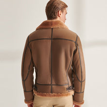 Load image into Gallery viewer, Men Camel Brown B3 Shearling Pilot Aviator Leather Jacket
