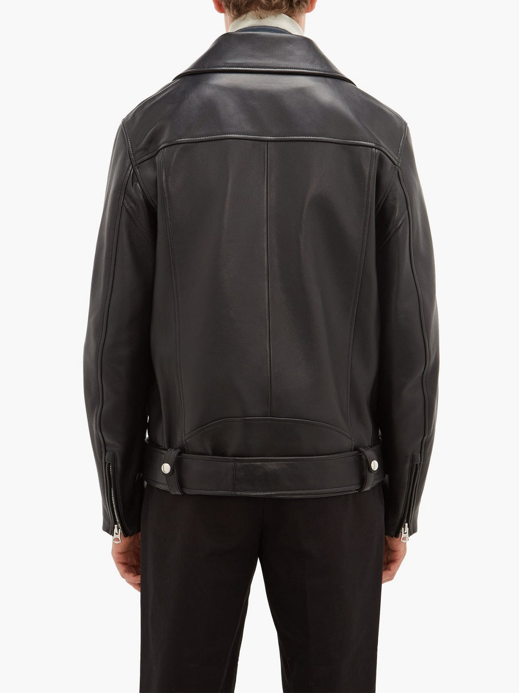 Men Classic Black Biker Leather Jacket - Shearling leather