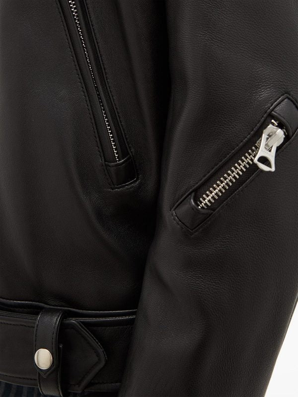 Men Classic Black Biker Leather Jacket - Shearling leather