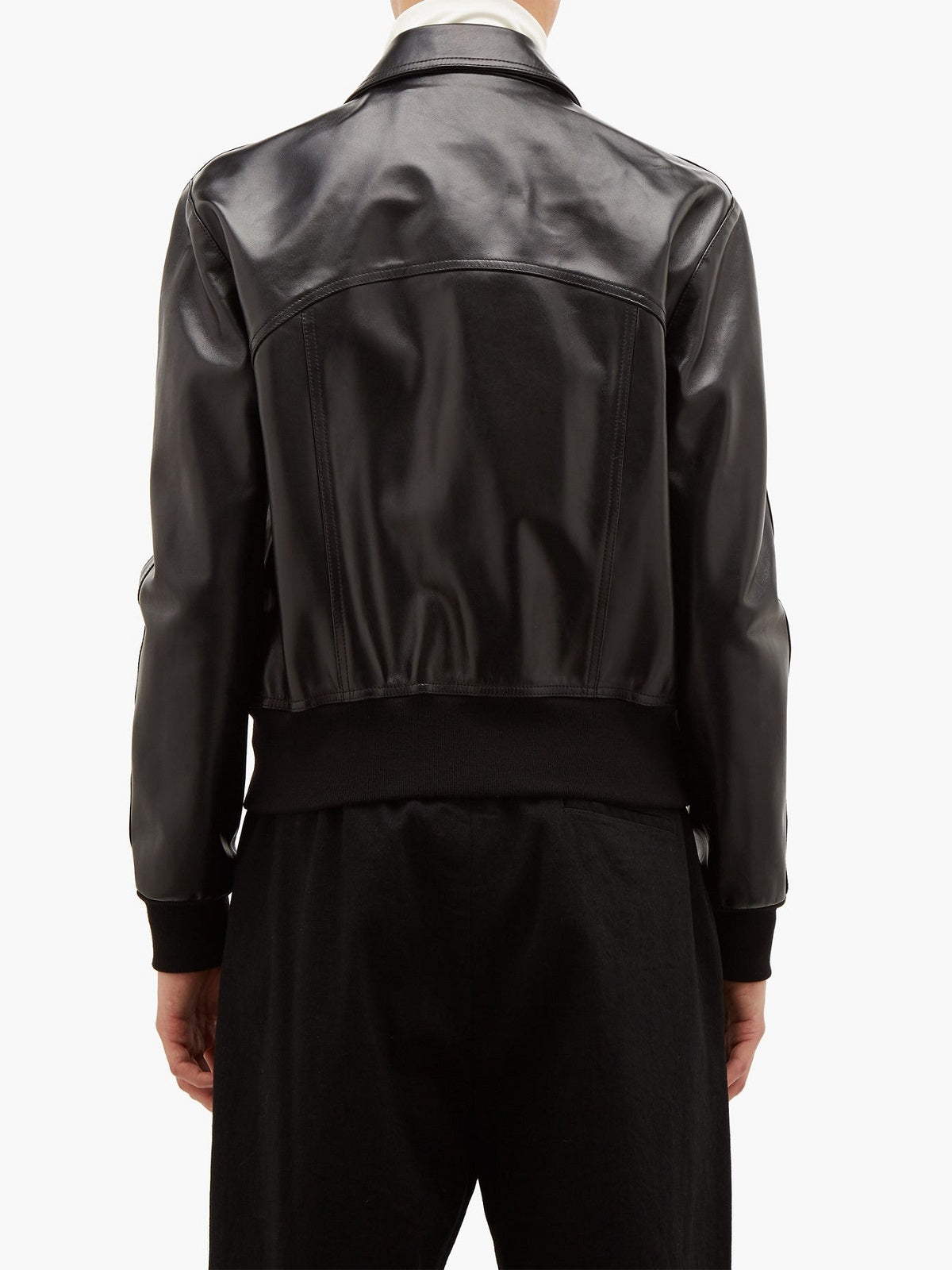 Men Classic Black Leather Jacket - Shearling leather