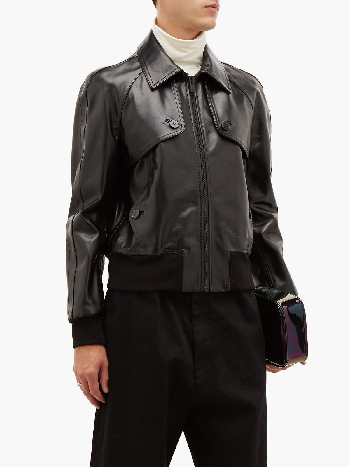Men Classic Black Leather Jacket - Shearling leather
