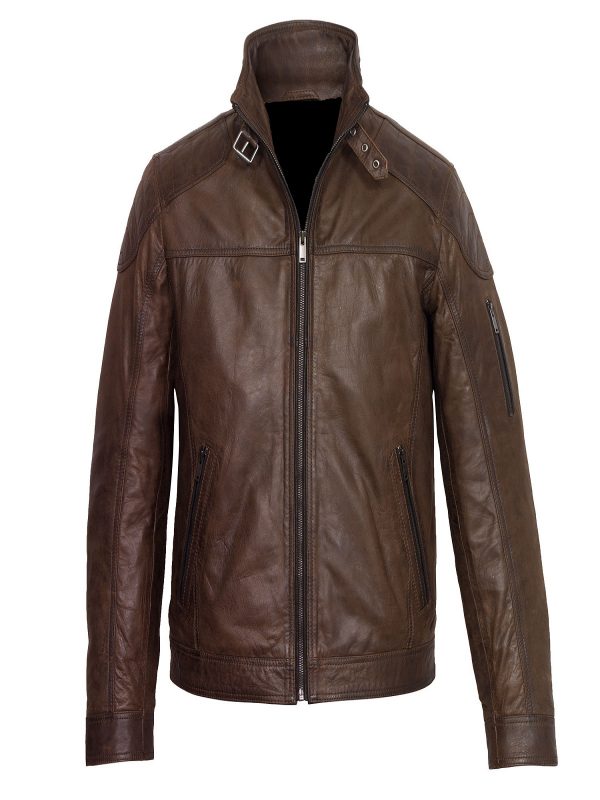 Men Dark Brown Leather Jacket - Shearling leather