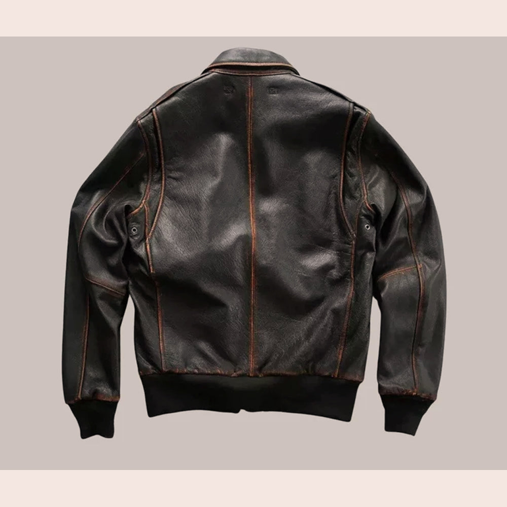 Men Distressed Brown Aviator A2 Military Pilot Leather Bomber Jacket 