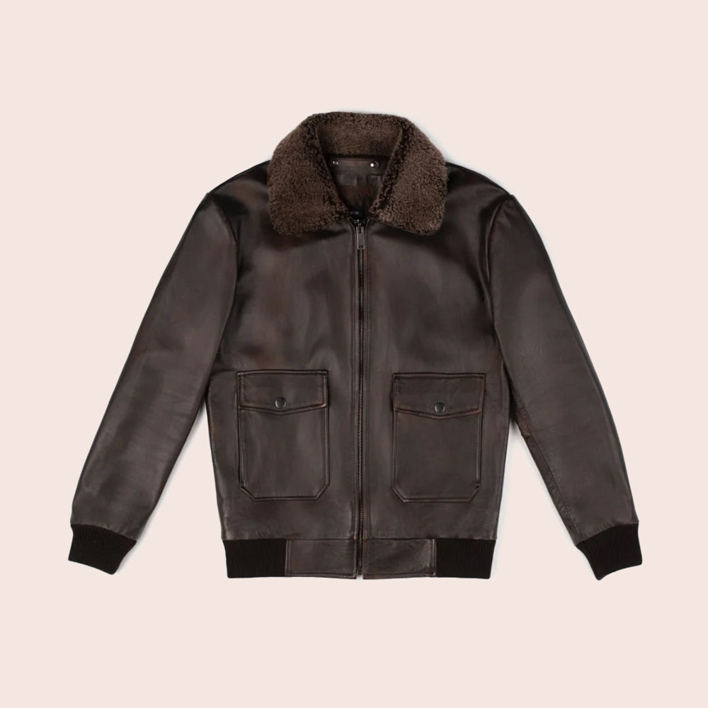 Men G-1 Flight Iconic Brown Leather Bomber Jacket 