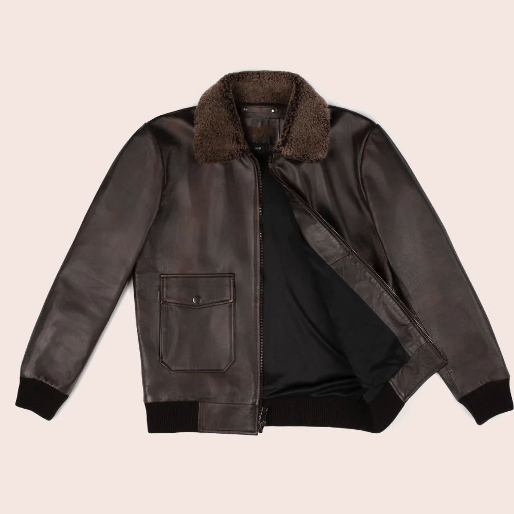 Men G-1 Flight Iconic Brown Leather Bomber Jacket 