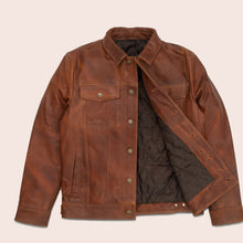 Load image into Gallery viewer, Men Goatskin Plain Brown Trucker Leather Jacket
