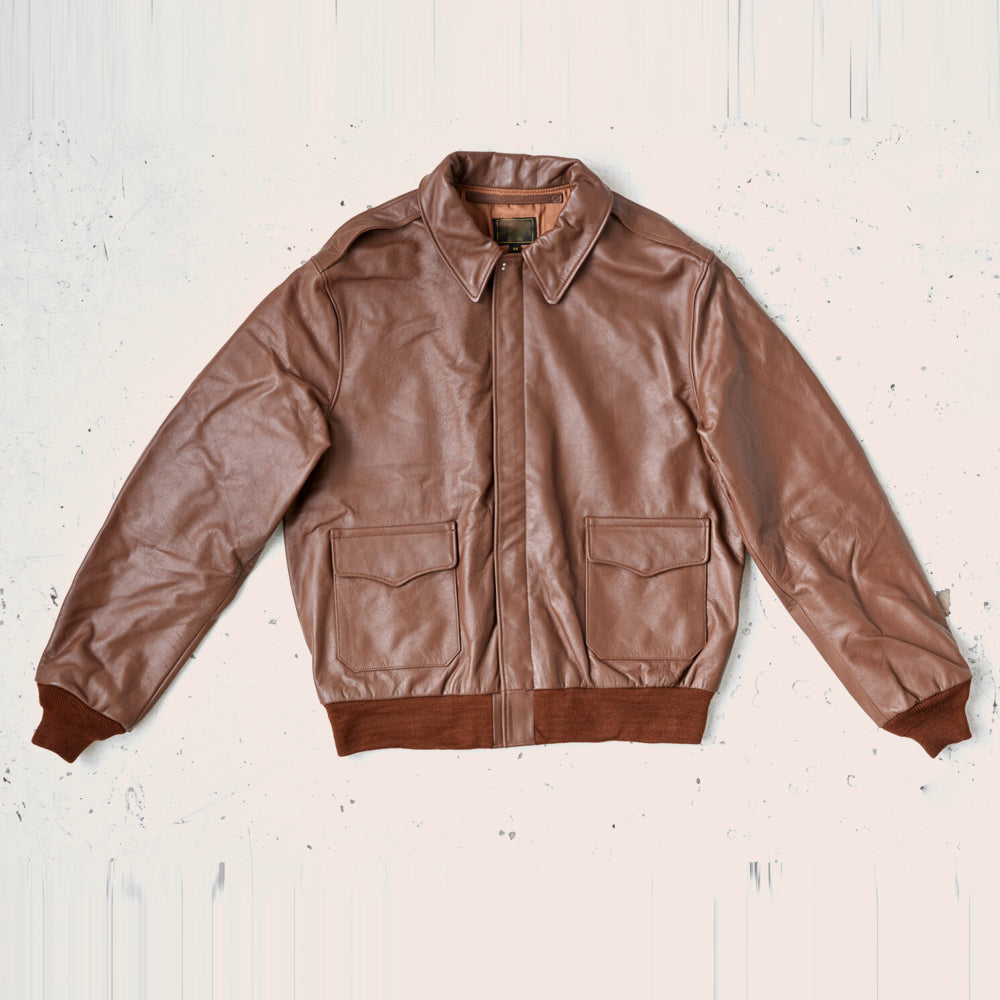 Men Lambskin Brown A2 Leather Bomber Jacket - Brown Bomber Jacket