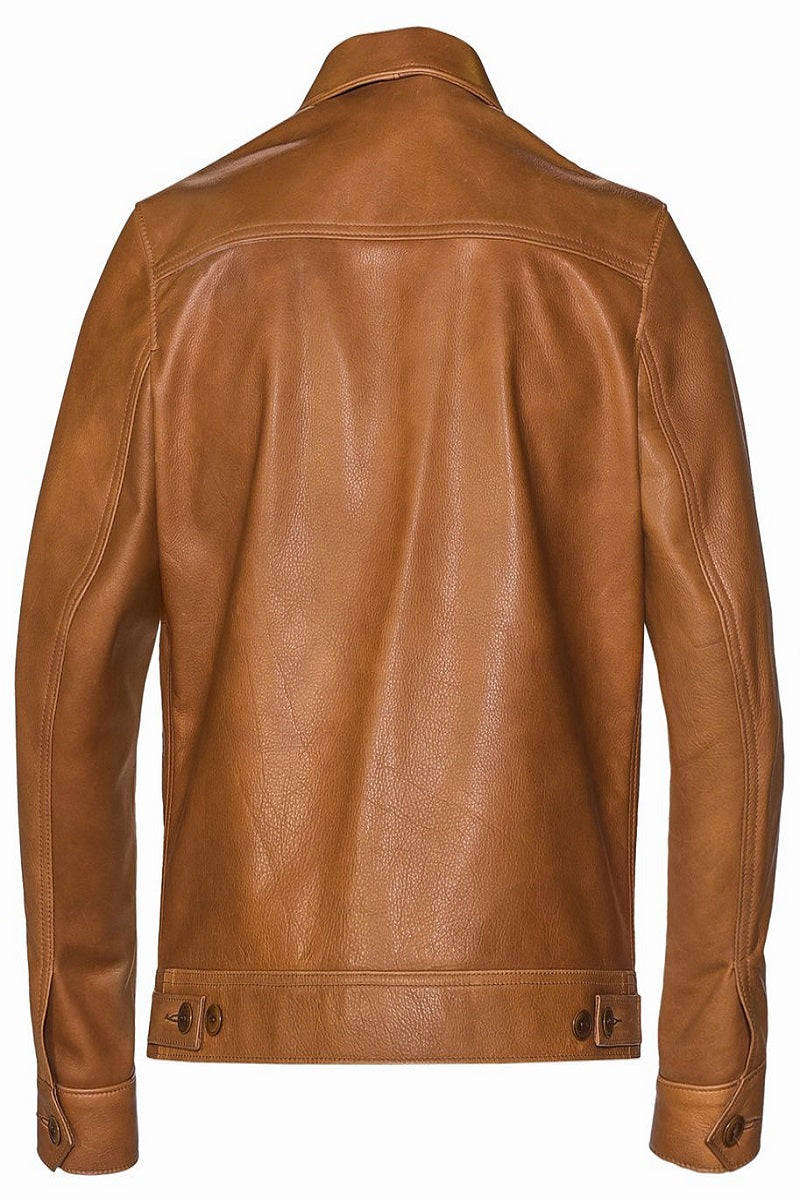 Men Light Brown Leather Jacket - Shearling leather