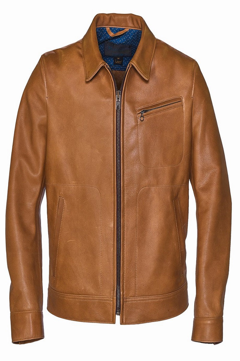 Men Light Brown Leather Jacket - Shearling leather