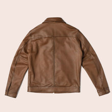 Load image into Gallery viewer, Men Point Collar Classic Brown Leather Jacket
