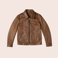 Men Point Collar Classic Brown Leather Jacket