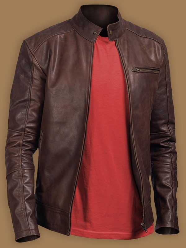 Men Polish Brown Leather Jacket - Shearling leather