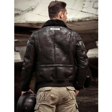 Load image into Gallery viewer, Men RAF B3 Sheepskin Suede Black Leather Shearling Bomber Jacket
