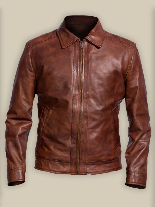 Men Reddish Brown Leather Jacket - Shearling leather