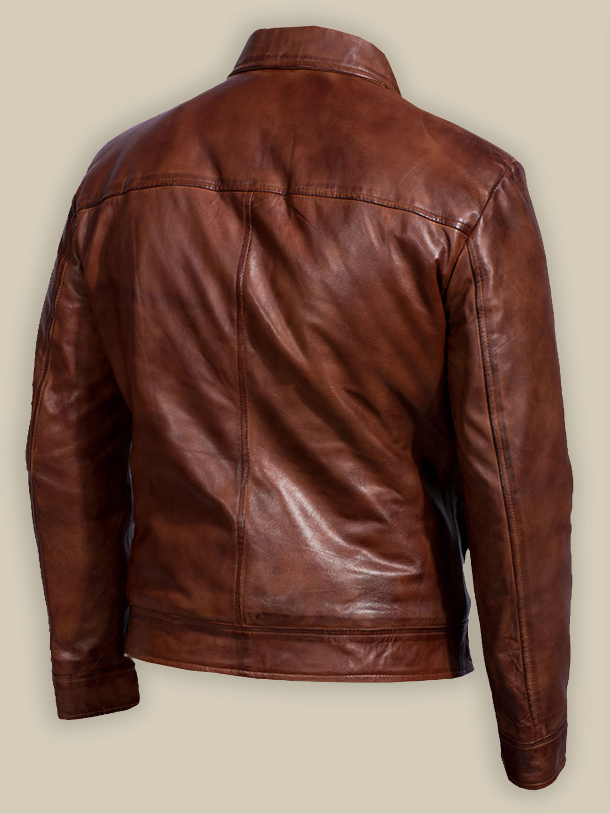 Men Reddish Brown Leather Jacket - Shearling leather