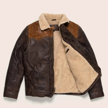 Load image into Gallery viewer, Men Sheepskin Double Tone Brown Sherpa Western Leather Jacket
