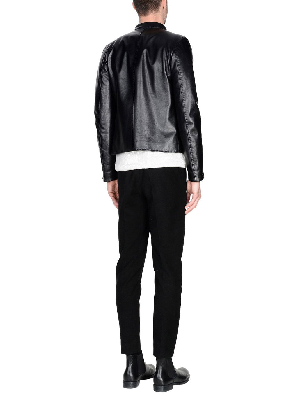 Men Shinny Black Leather Jacket - Shearling leather
