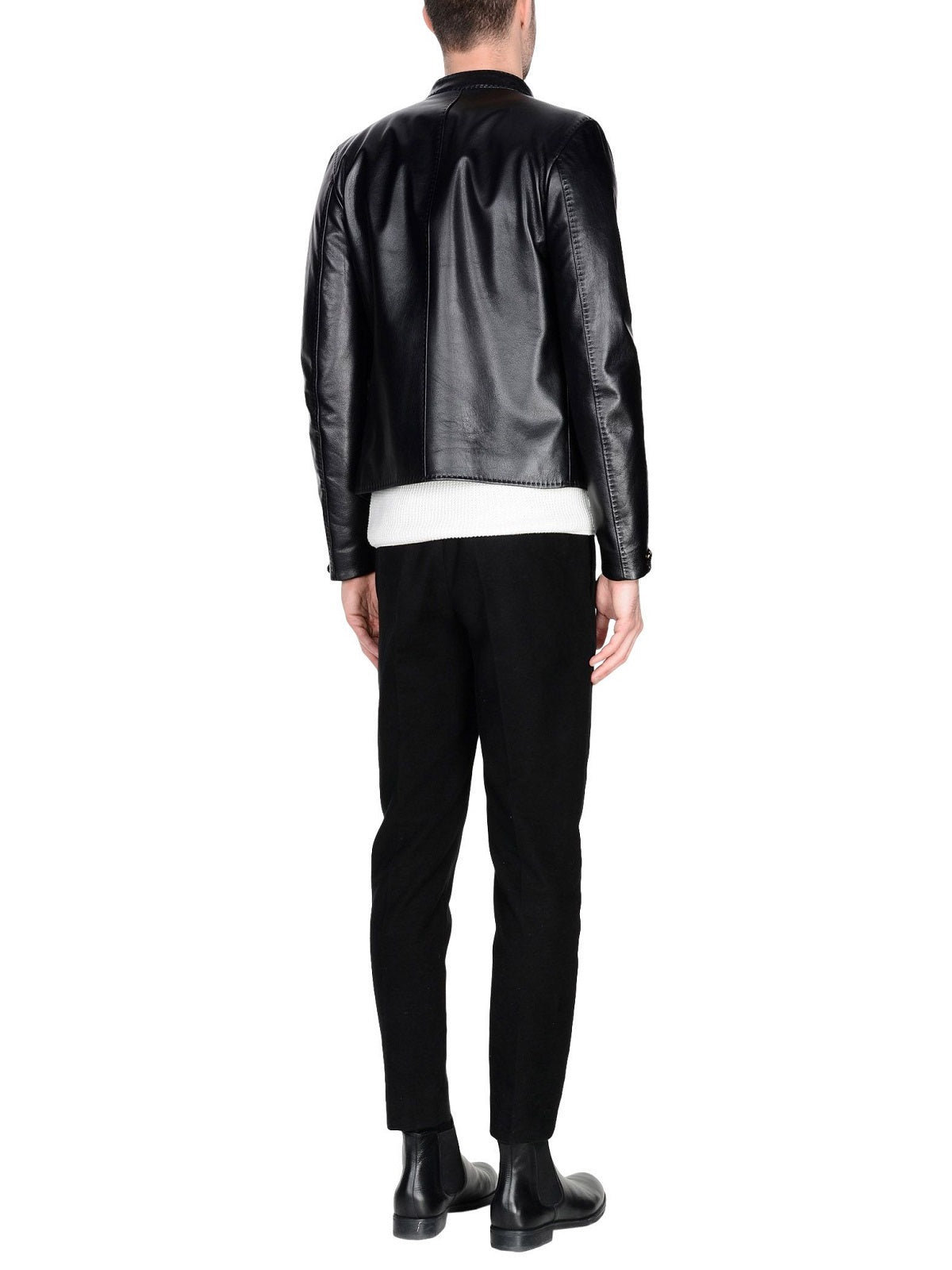 Men Shinny Black Leather Jacket - Shearling leather