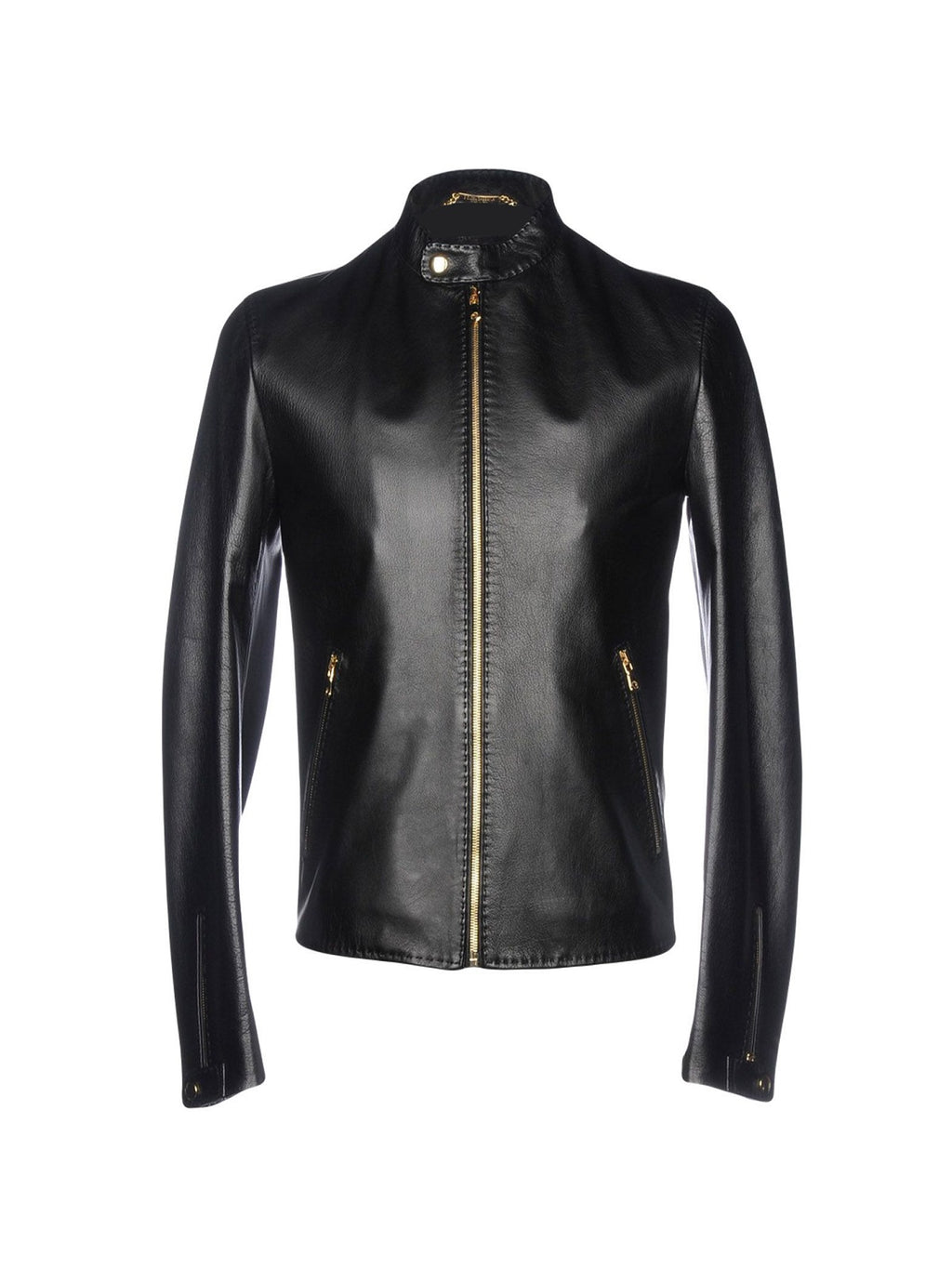 Men Shinny Black Leather Jacket - Shearling leather