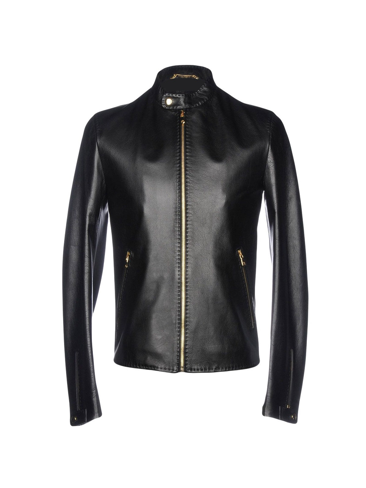 Men Shinny Black Leather Jacket - Shearling leather