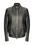 Men Shinny Jet Black Leather Jacket - Shearling leather