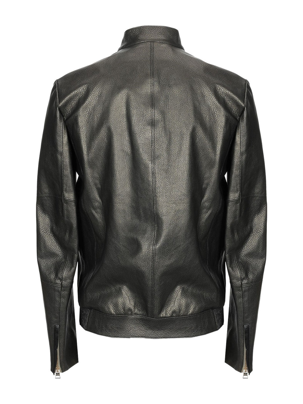 Men Shinny Jet Black Leather Jacket - Shearling leather
