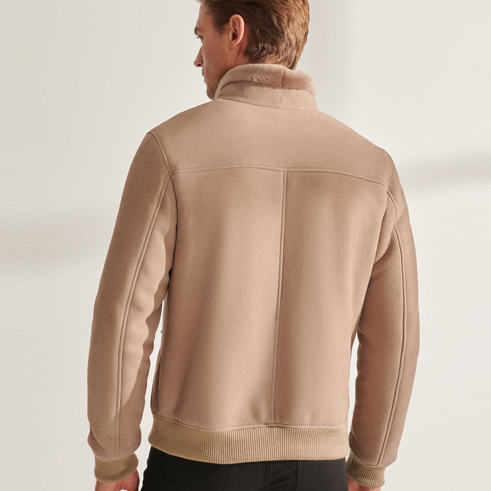 Men B3 Sheepskin Shearling Aviator Leather Bomber Jacket 