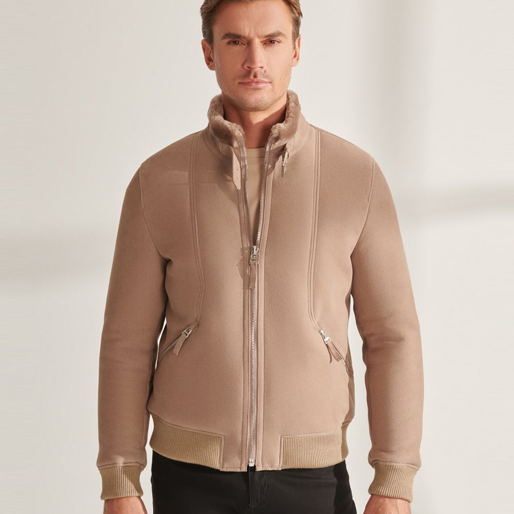 Men B3 Sheepskin Shearling Aviator Leather Bomber Jacket 
