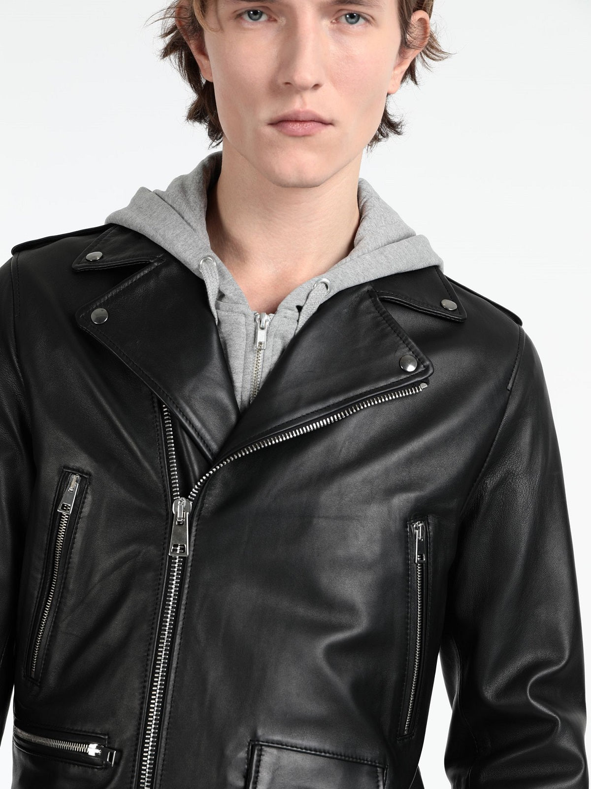 Men Stylish Biker Leather Jacket - Shearling leather