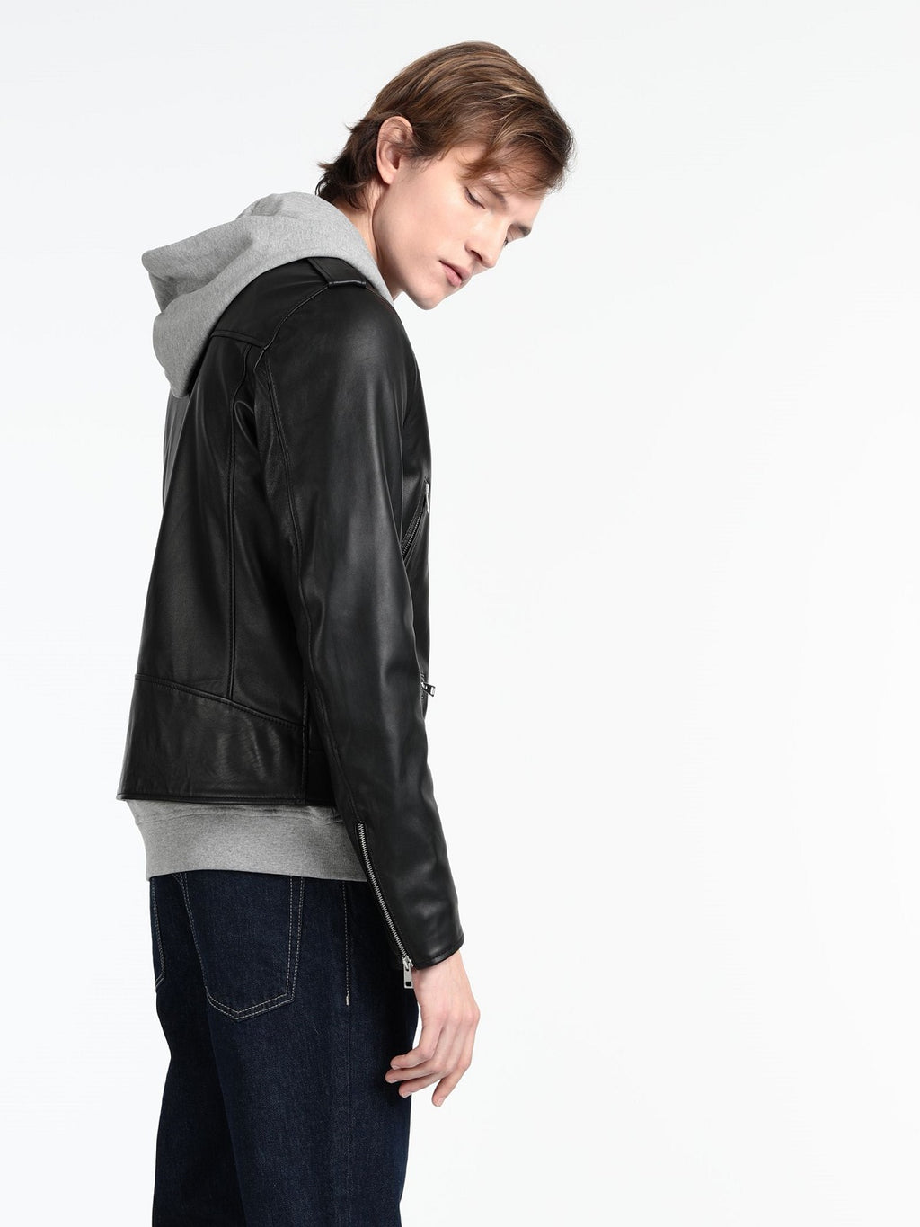 Men Stylish Biker Leather Jacket - Shearling leather