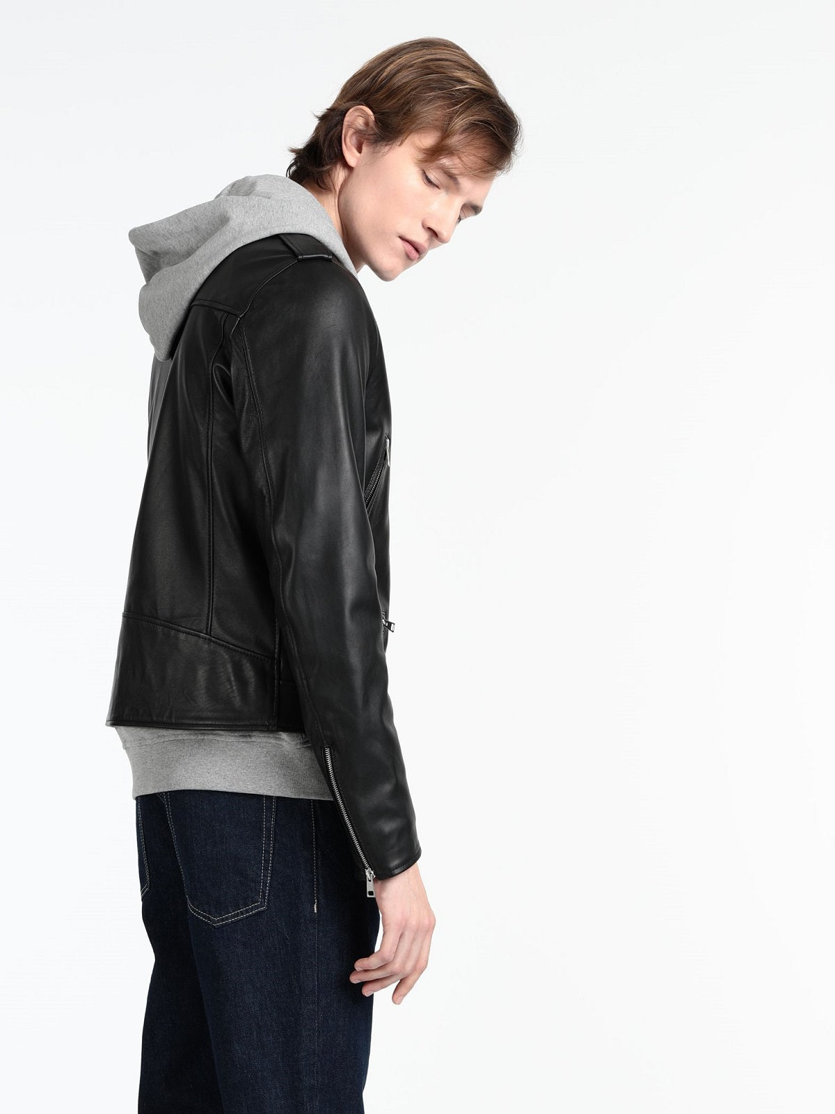 Men Stylish Biker Leather Jacket - Shearling leather