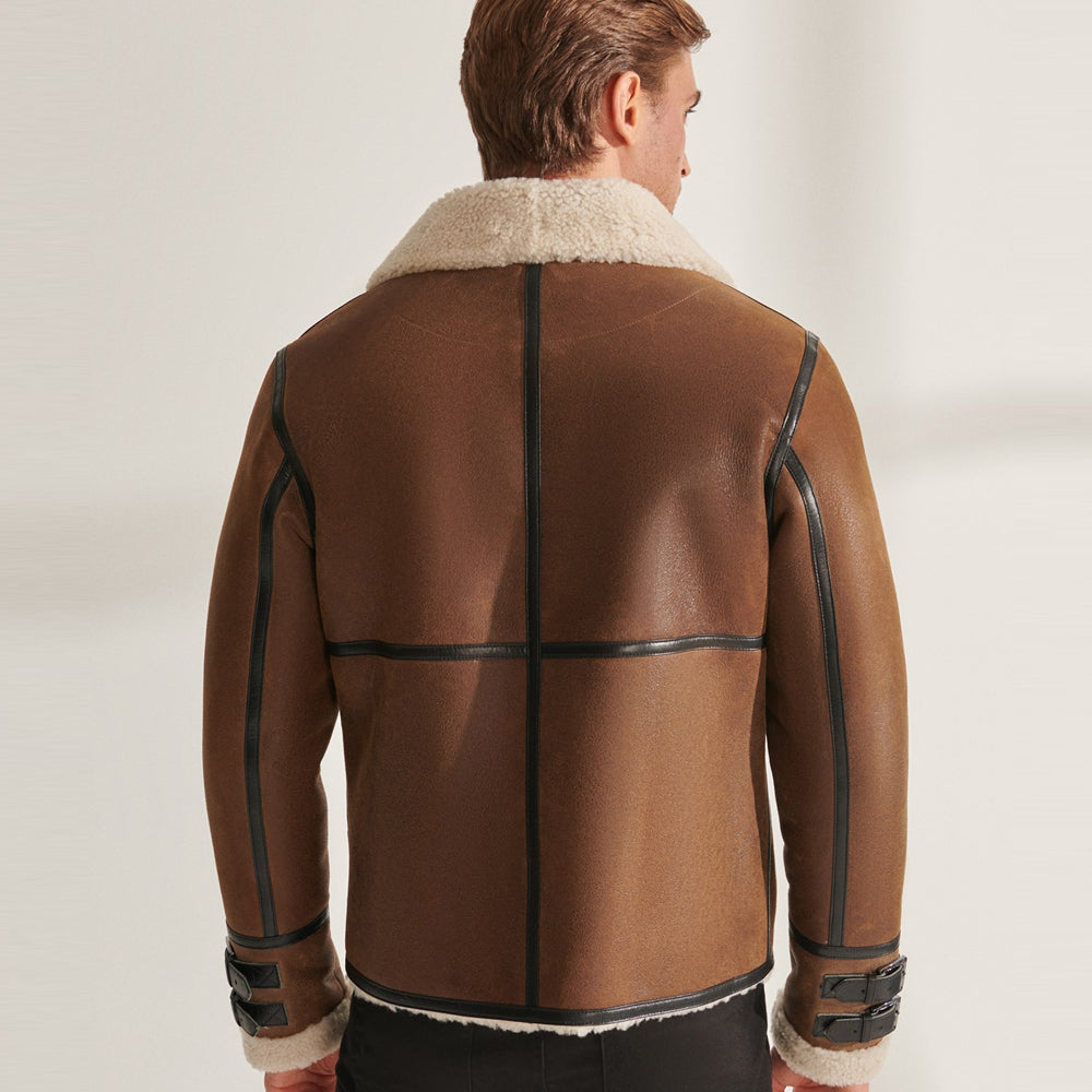 B3 RAF Tan Brown Pilot Shearling Leather Aviator Jacket - Pilot Jacket