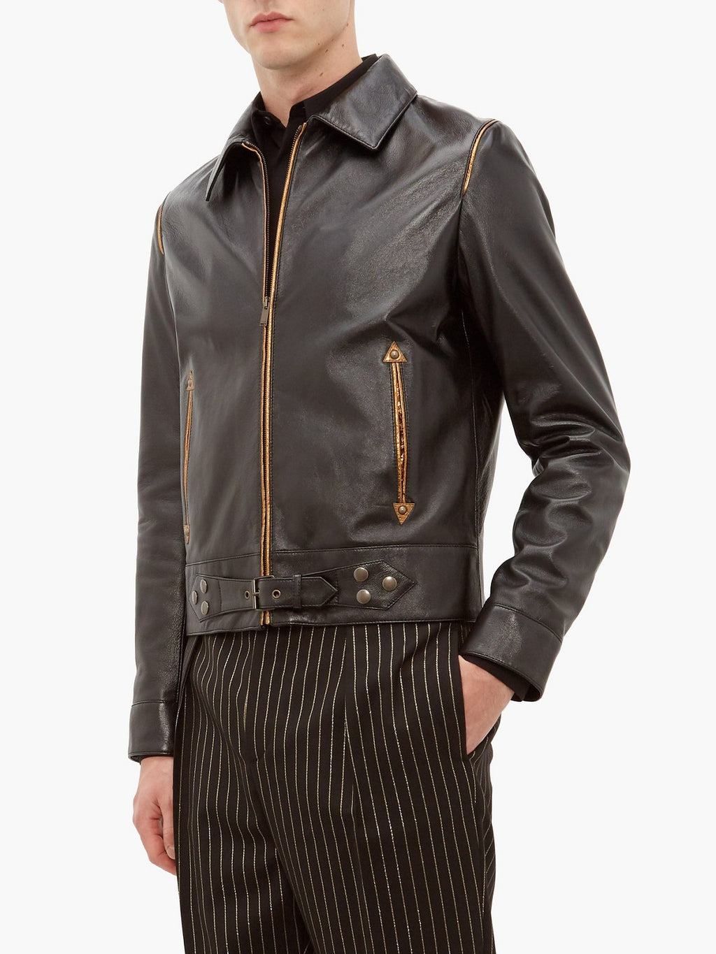 Men Traditional Black Leather Jacket - Shearling leather