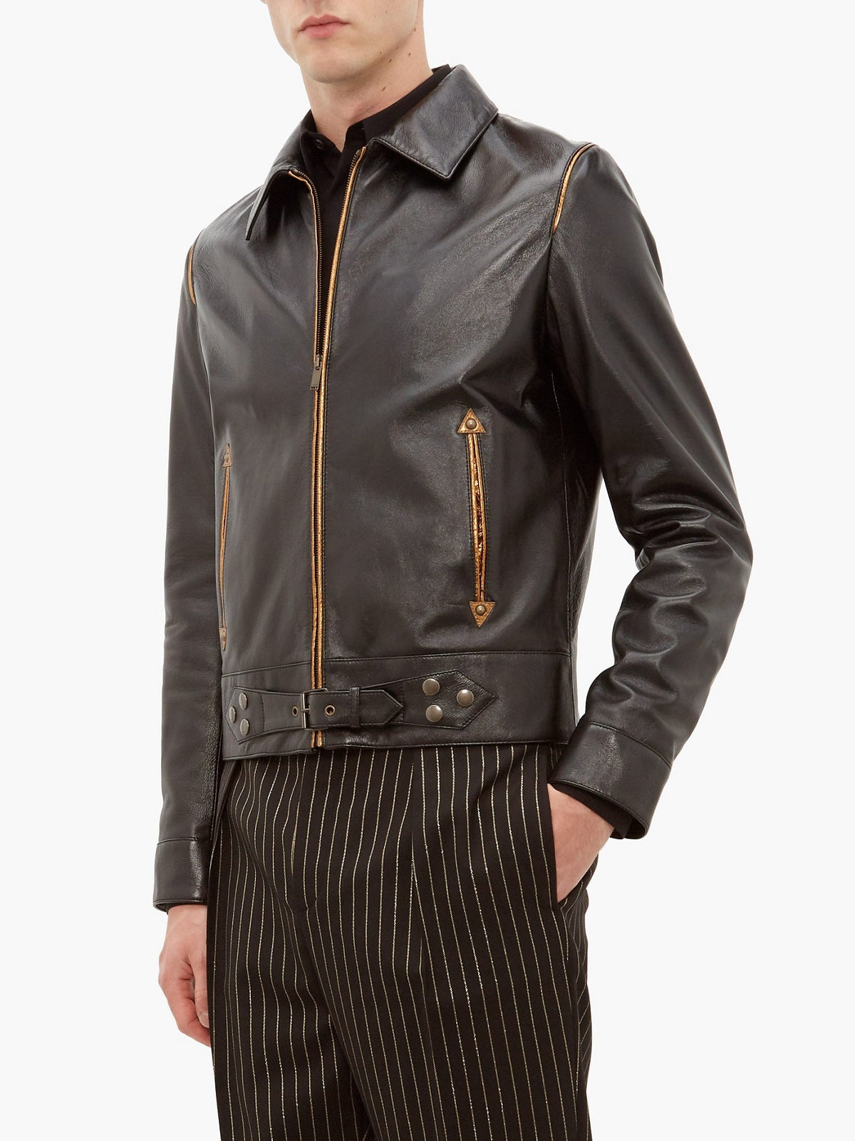 Men Traditional Black Leather Jacket - Shearling leather