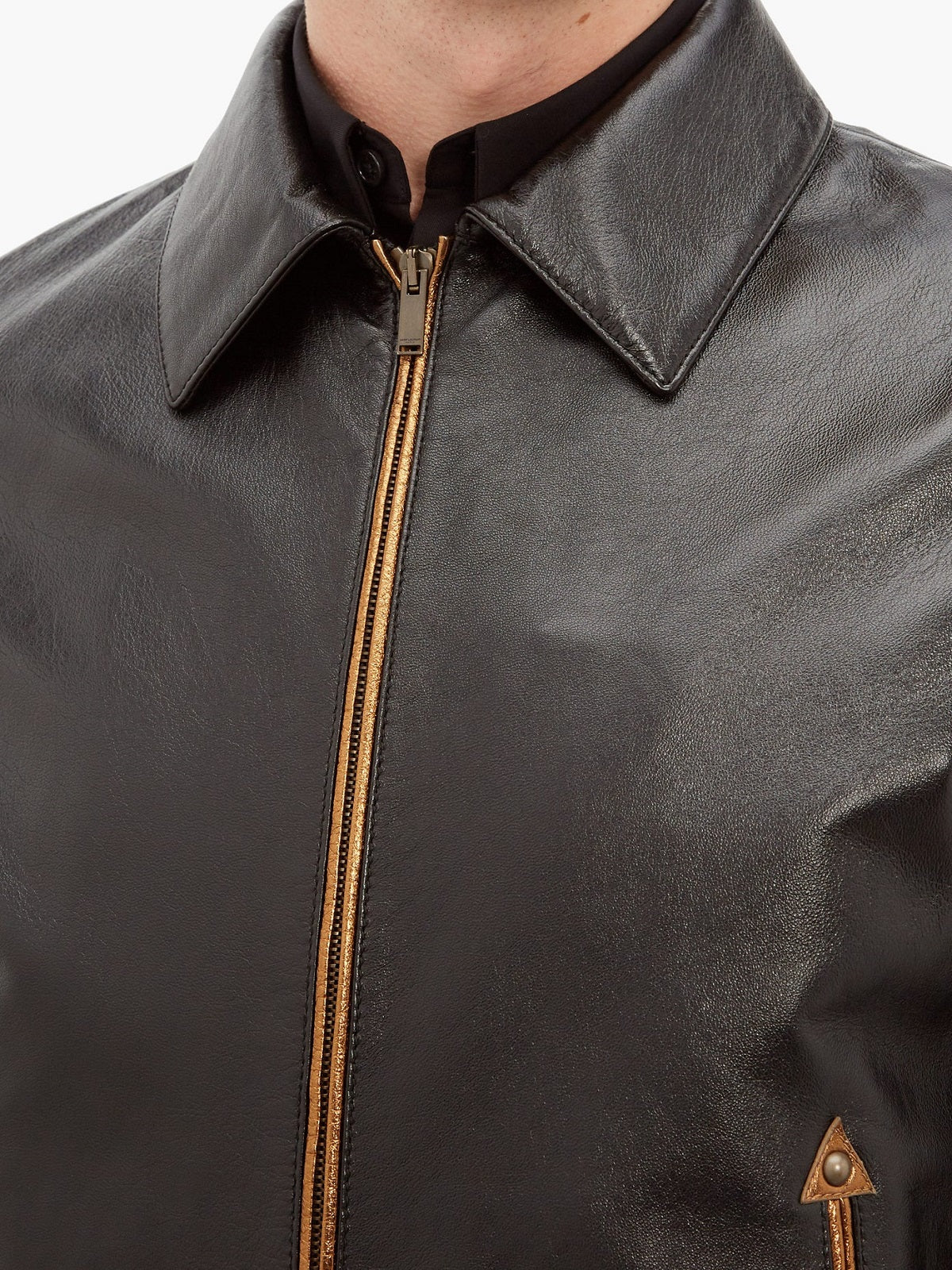 Men Traditional Black Leather Jacket - Shearling leather