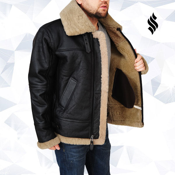 Men’s Black B3 Bomber Sheepskin Jacket - Shearling leather