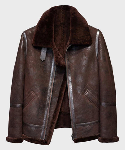 Men’s Brown Distressed B3 Shearling Leather Jacket