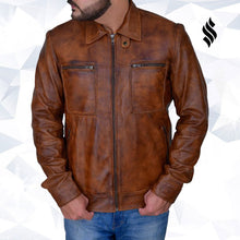 Load image into Gallery viewer, Men’s Distressed Brown Jacket - Shearling leather
