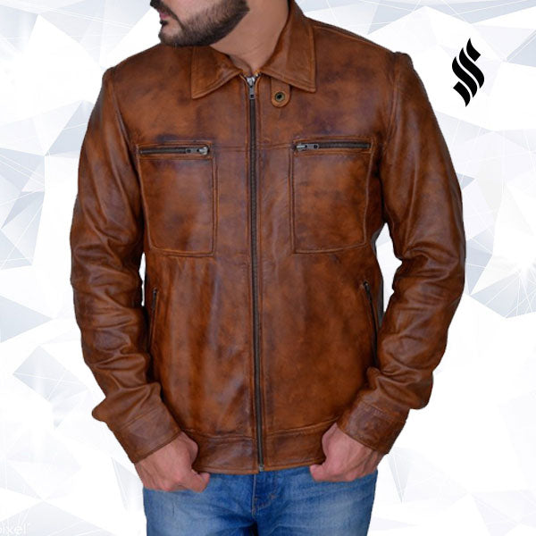 Men’s Distressed Brown Jacket - Shearling leather