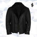 Men's Luxury Double Aviator Black Real Shearling Sheepskin Leather Flying Jacket - Shearling leather