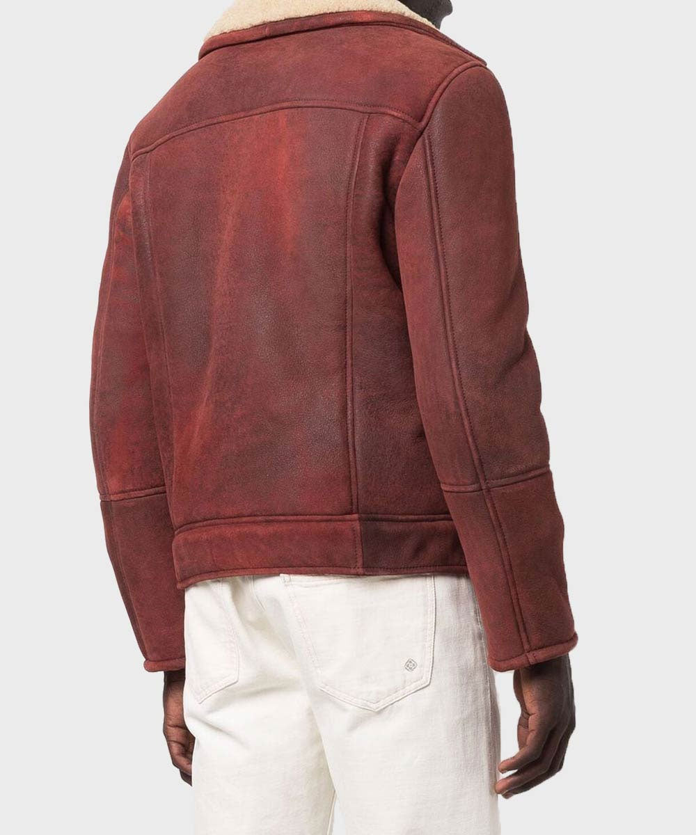 Men’s Shearling Burgundy Leather Jacket | Buy Shearling Jackets On Sale