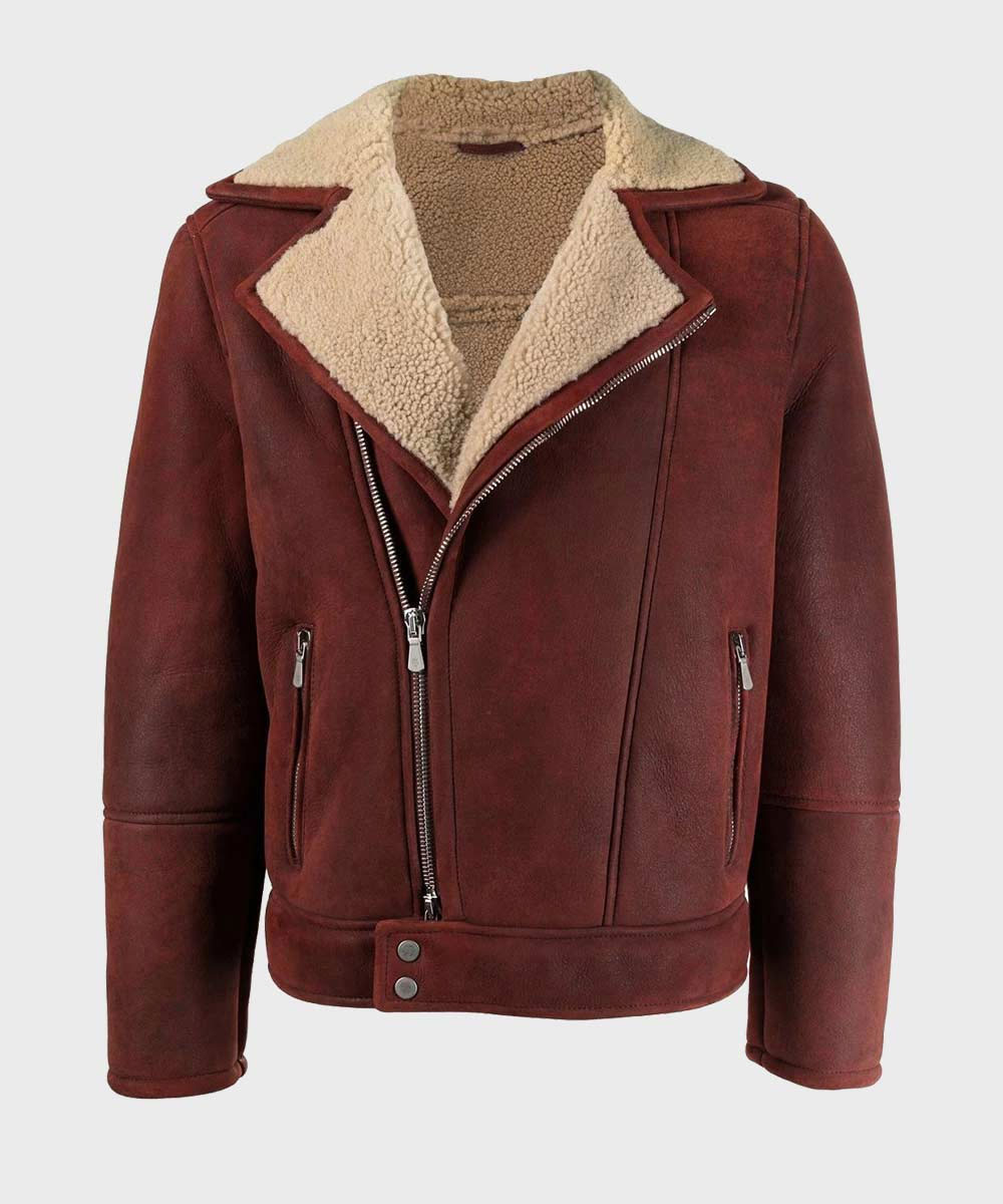 Men’s Shearling Burgundy Leather Jacket
